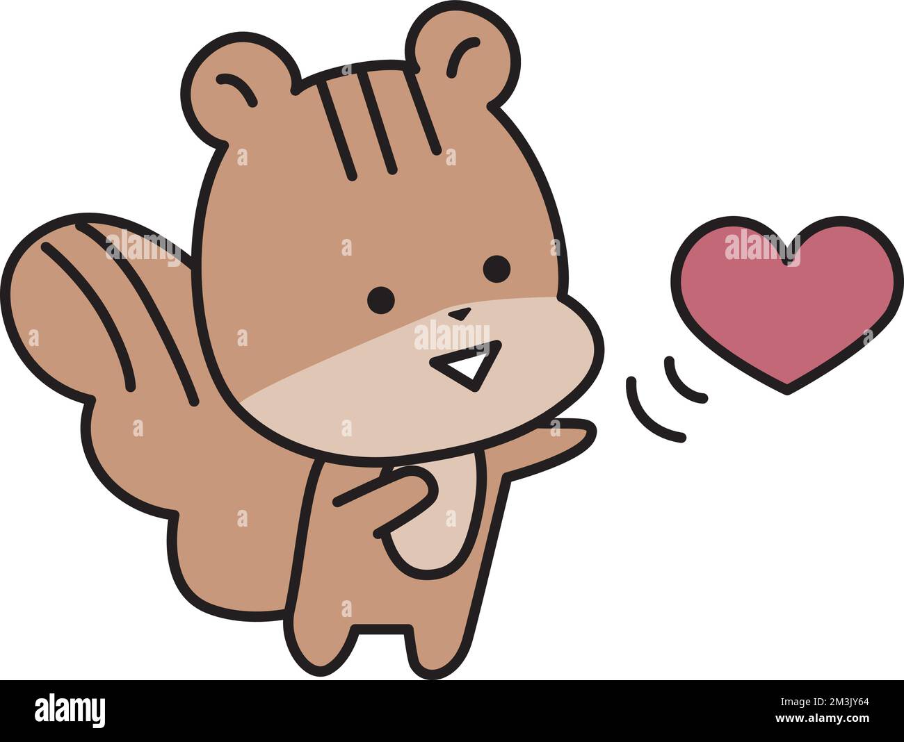 Un personaggio scoiattolo che vola un segno del cuore. Animale simpatico e divertente sta esprimendo emozione. Illustrazione Vettoriale