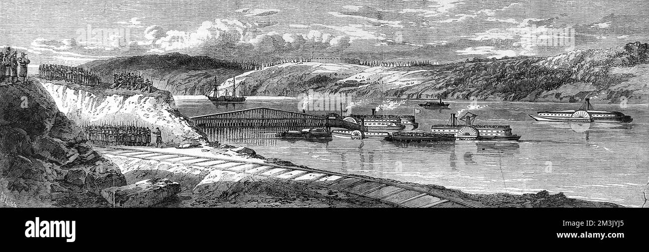 Il generale McClellan massaggiò le sue truppe ad Alessandria vicino Washington, per la campagna Penisola. Data: 1862 Foto Stock