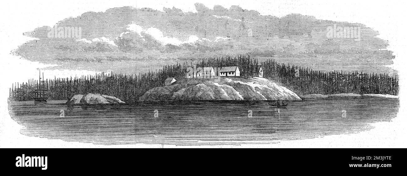 Hospital Point, Esquimault Harbour, Vancouver's Island. Illustrazione abbozzata durante una spedizione all'isola di Vancouver e alla Columbia Britannica. 1862 Foto Stock