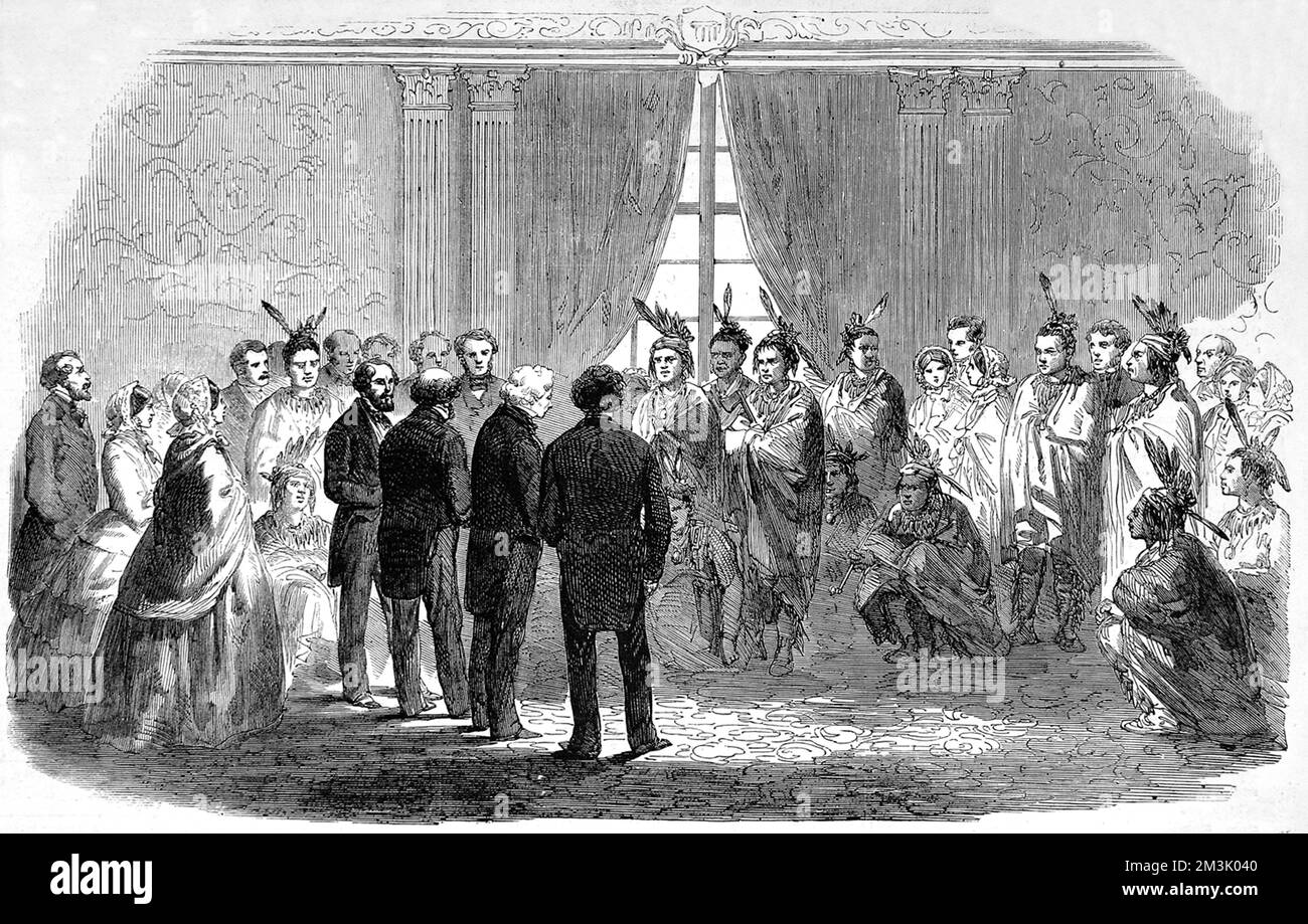 Presentazione di Pawnees, Poncas e Pottowattamies al Presidente degli Stati Uniti, alla Casa Bianca, Washington. Data: 1858 Foto Stock