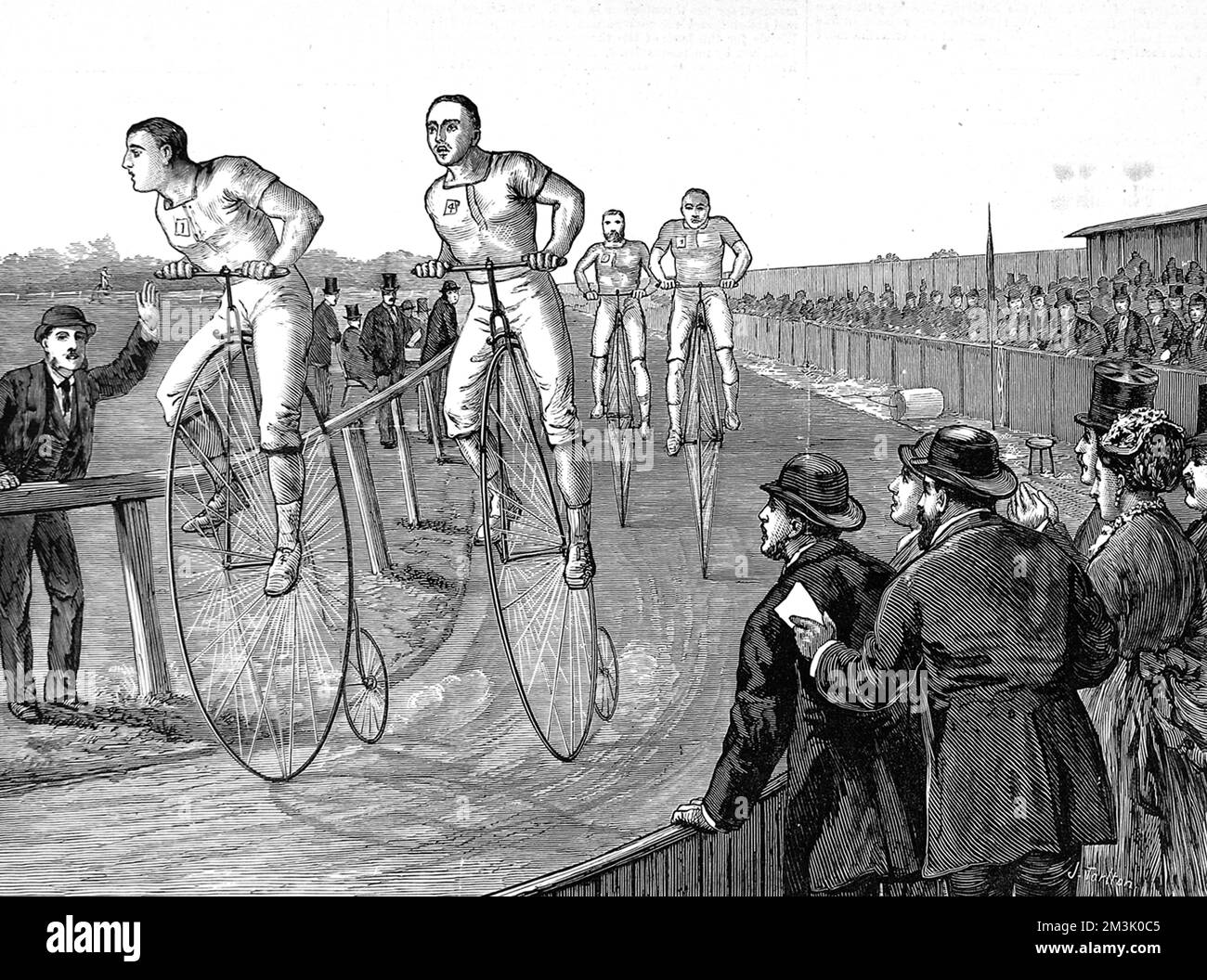 Gara ciclistica al Lillie Bridge, Londra 1875 Foto Stock Gara ciclistica al Lillie Bridge, Londra 1875 Foto Stock