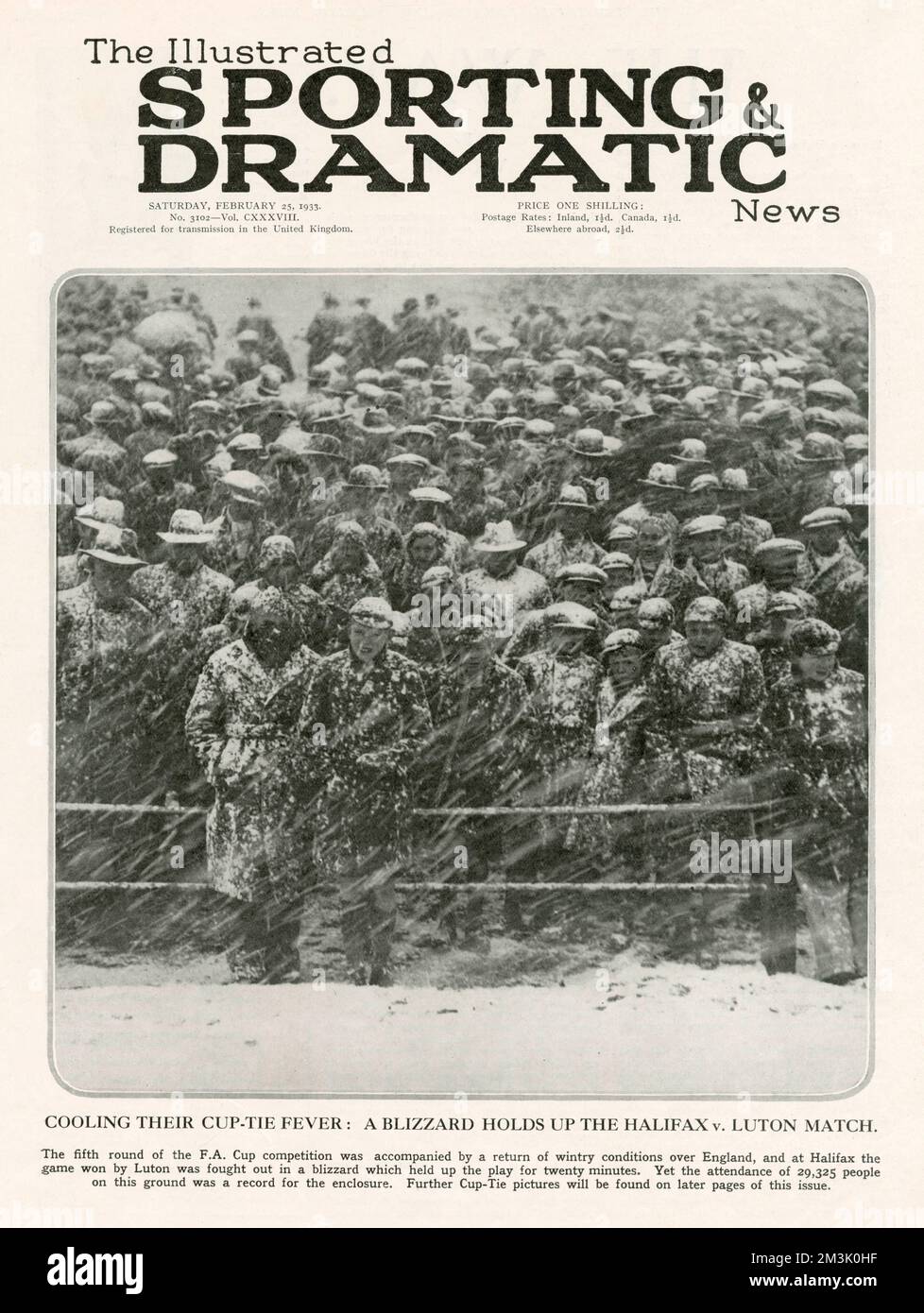 Un Blizzard all'Halifax Football Ground Foto Stock
