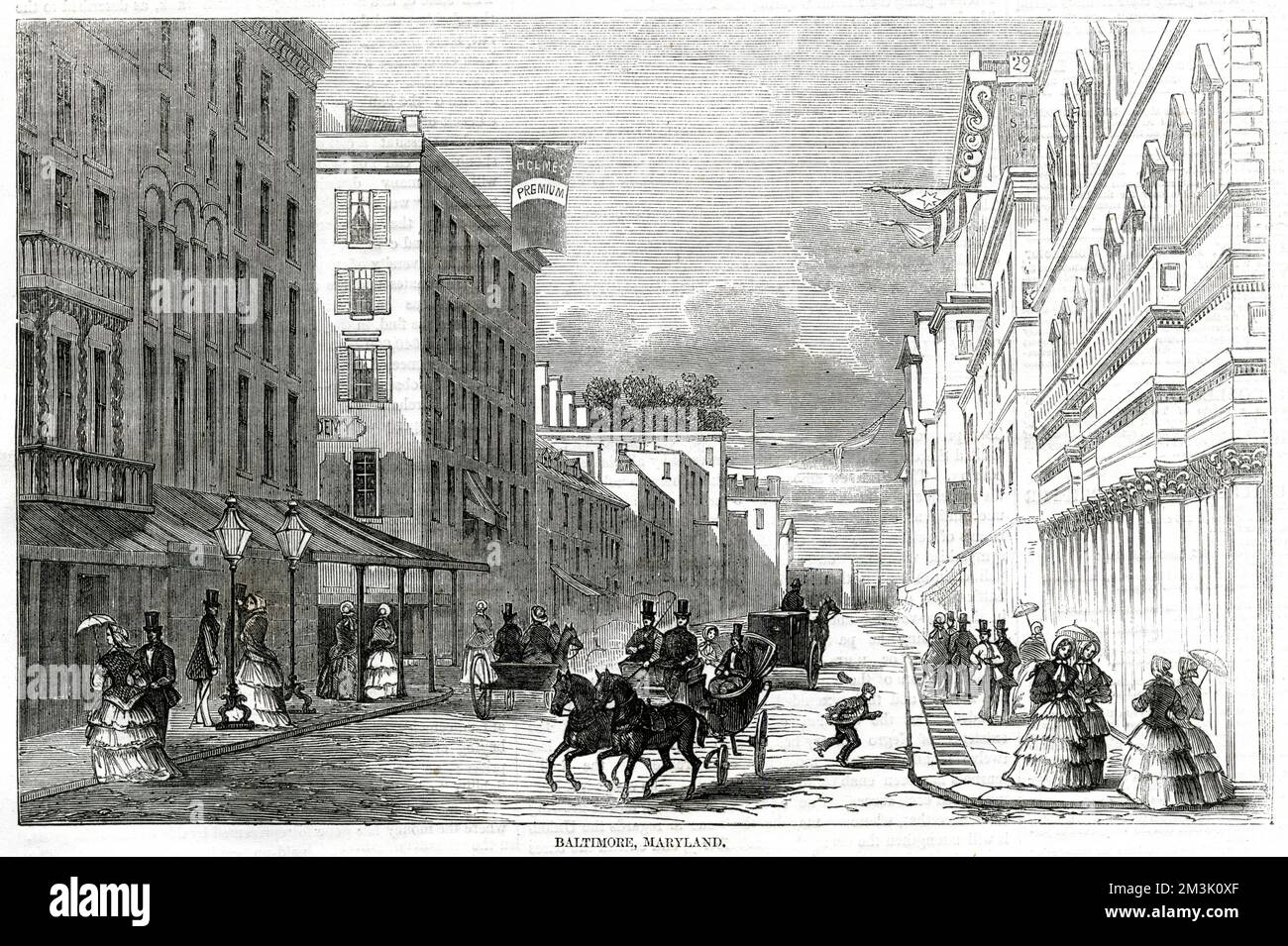 Strade principali di Baltimora nel Maryland. L'artista speciale di The Illustrated London News ha disegnato Baltimora in un viaggio attraverso gli stati del sud disegnando schiavi e le loro circostanze. Foto Stock