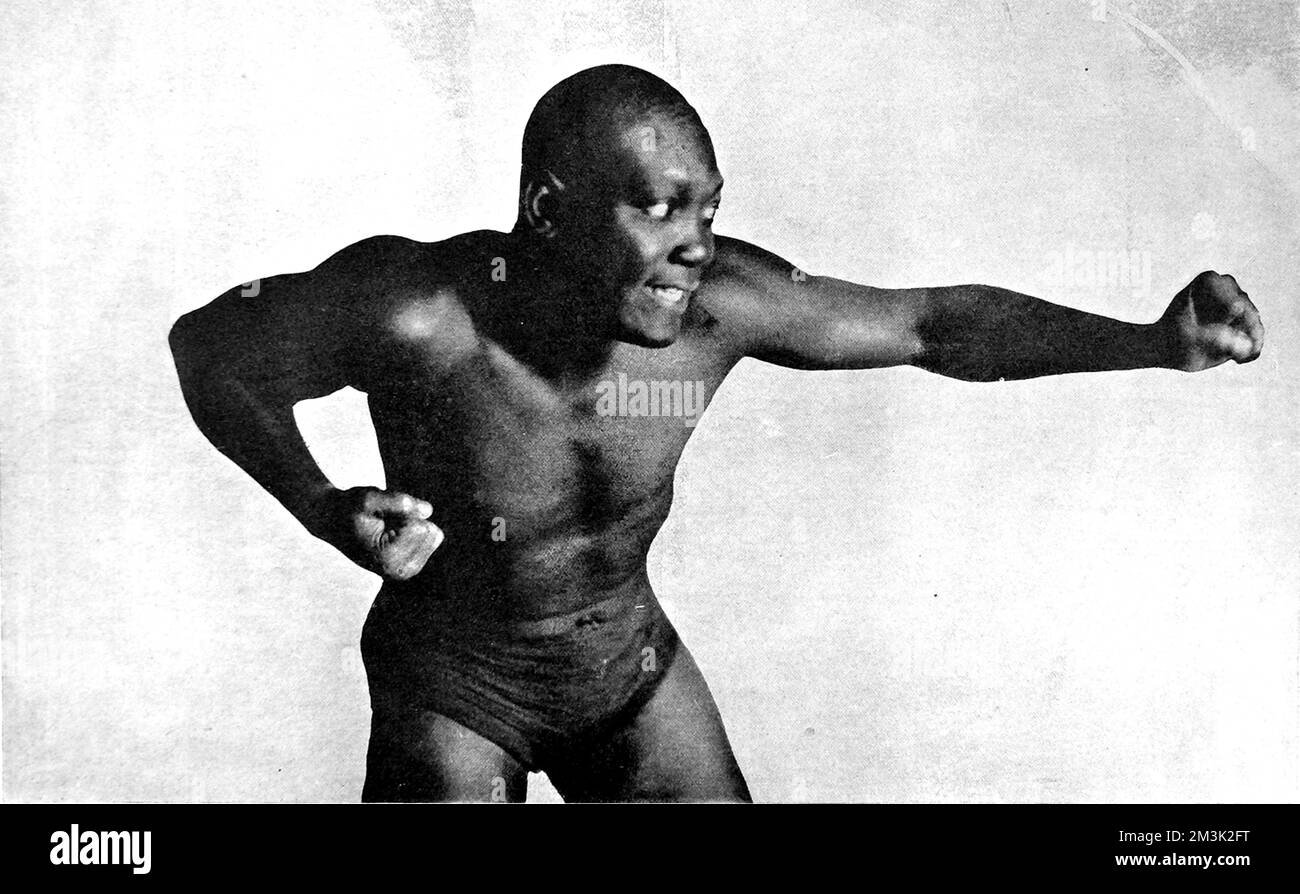 Arthur John Johnson, meglio conosciuto come Jack Johnson (1878 - 1946), pugile americano pesante. Johnson è stato il campione del mondo dei pesi massimi tra il 1908 e il 1915. Foto Stock