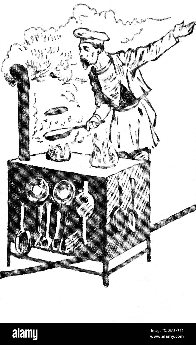 Blondin che cucina un'omelette in un atto ad alta tensione, XIX secolo Foto Stock