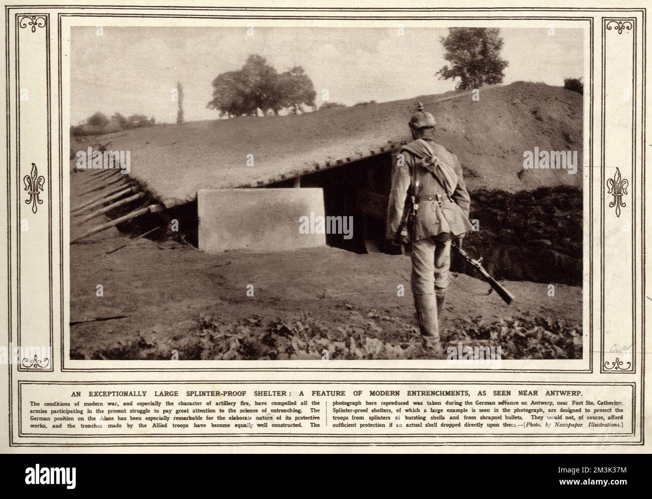 Un rifugio a prova di schegge eccezionalmente grande: Una caratteristica di entrenchments modren, come visto vicino Anversa. 1914 Foto Stock