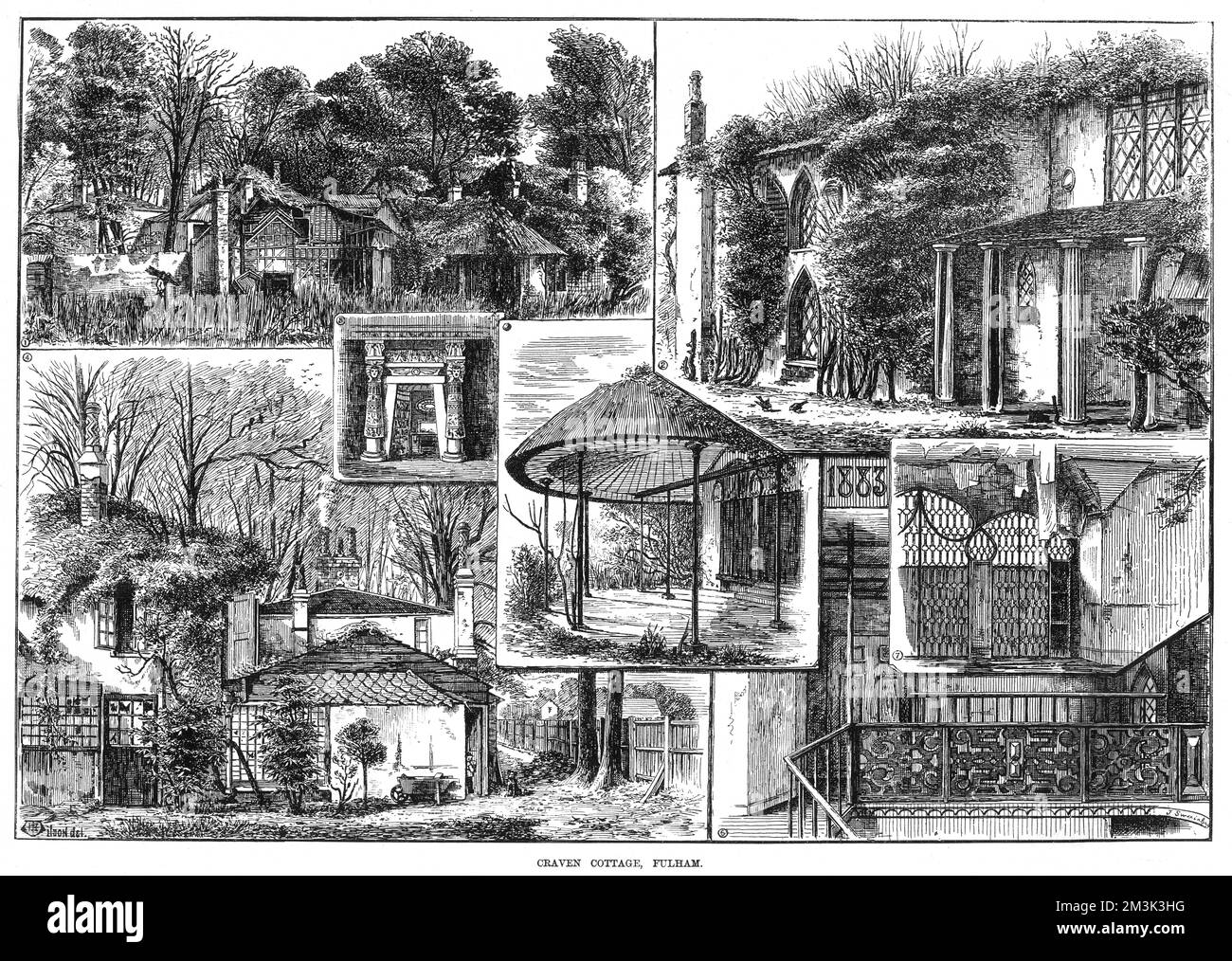 Una serie di vedute del Craven Cottage, Fulham, a Londra. 1884 Foto Stock