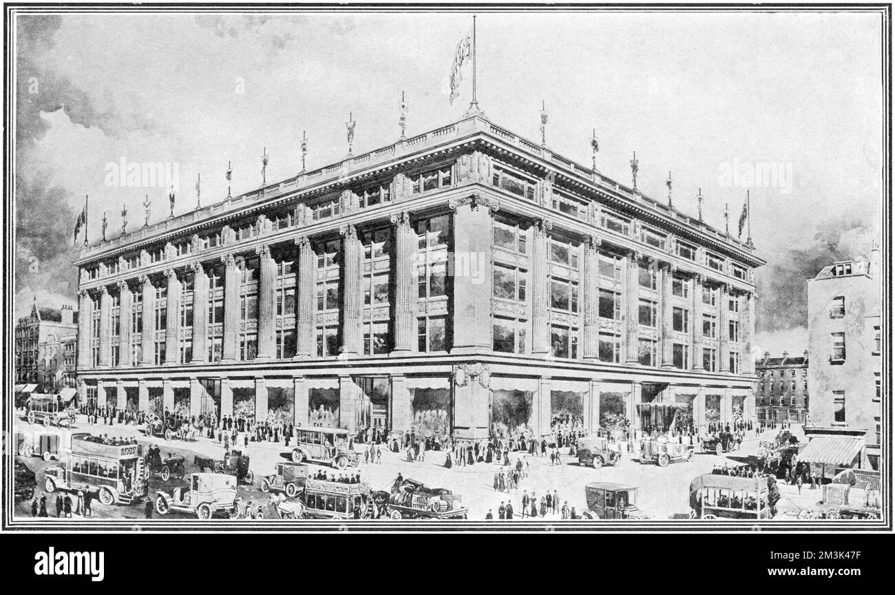 Design dell'architetto per il Selfridges Department Store di Oxford Street, Londra, c.1908, quando il negozio era in costruzione. 1908 Foto Stock