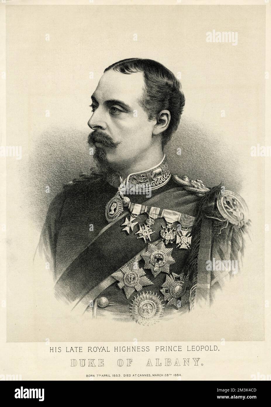 Principe Leopoldo, Duca di Albany (1853 – 1884) quarto figlio della Regina Vittoria pubblicato nel 1884 per commemorare la sua morte di quell'anno, all'età di 30 anni, per malattia correlata all'emofilia. Foto Stock