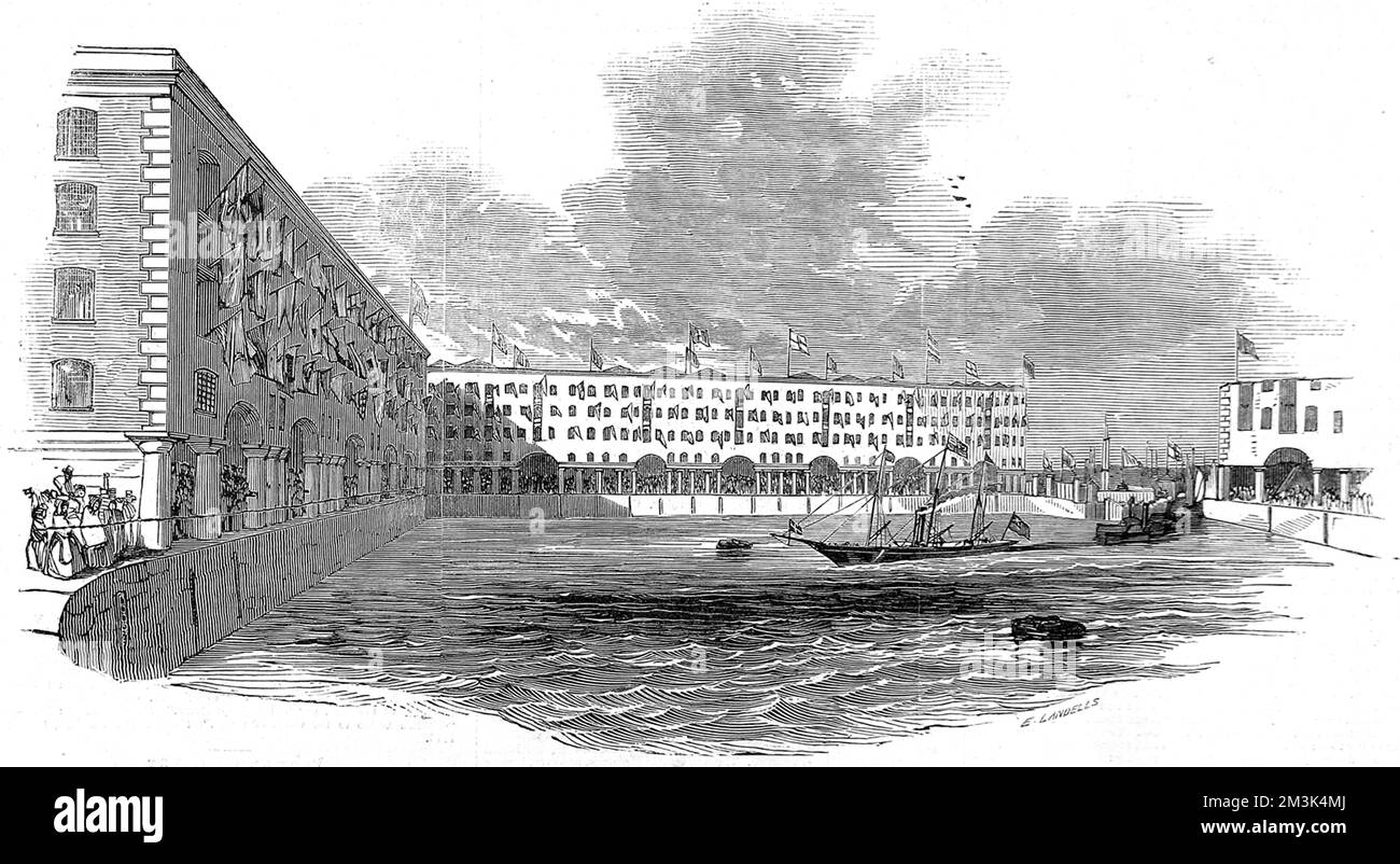 Yacht reale che entra nell'Albert Dock Foto Stock