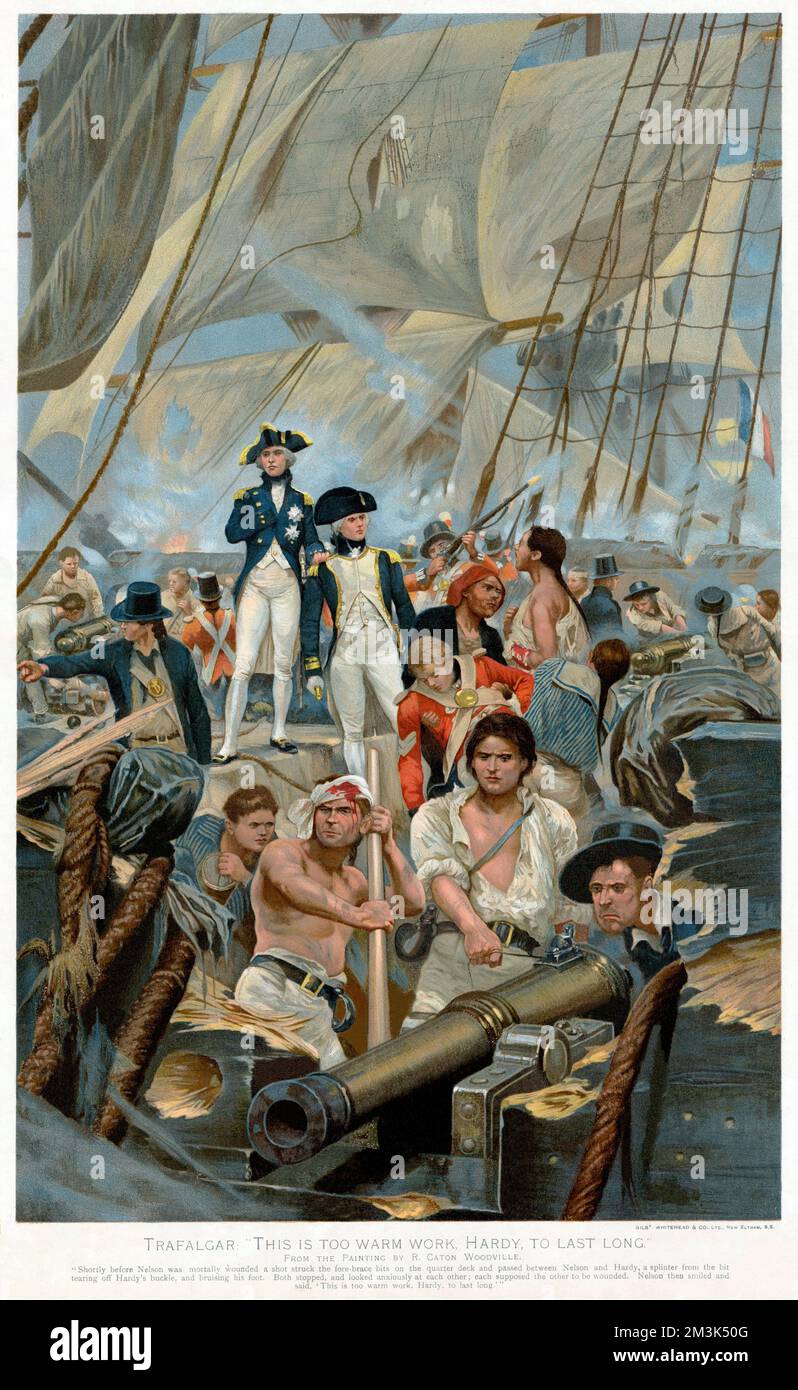 Durante la Battaglia di Trafalgar del 21 ottobre 1805, fu poco prima che  Nelson fosse ferito mortalmente che un colpo colpì le punte della prima  tuta sul quarto ponte e passò tra