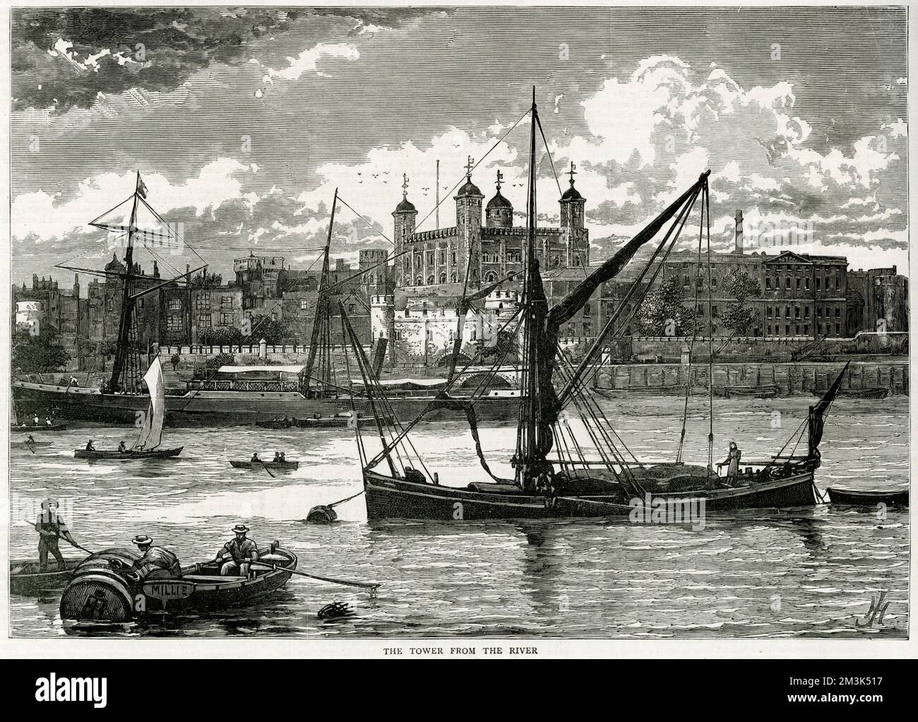 La Torre di Londra e il Tamigi 1885 Foto Stock