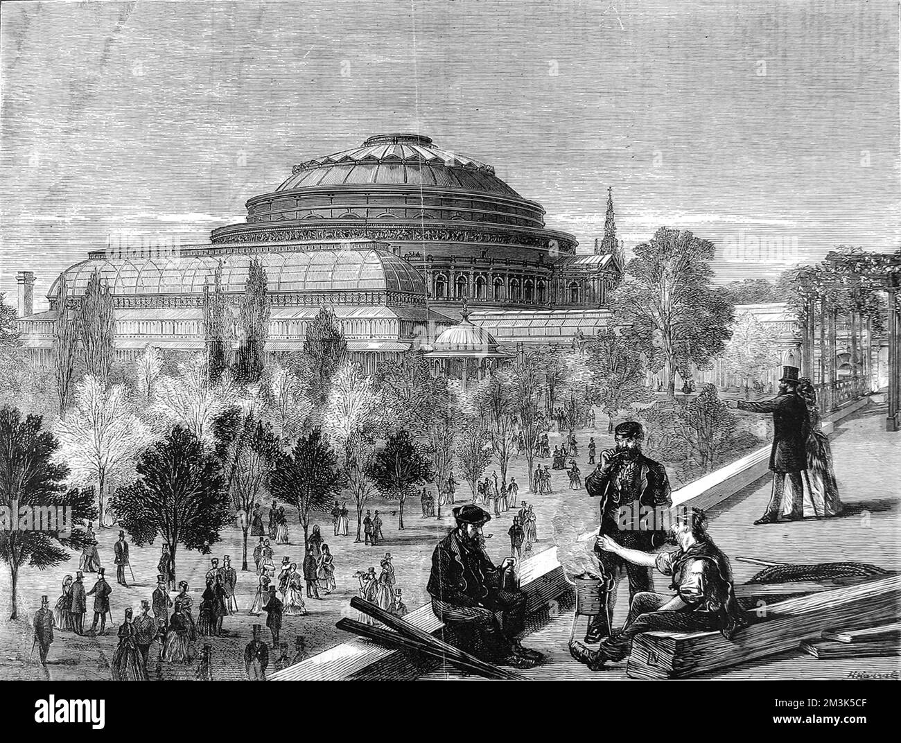 Vista sui giardini orticoli e sulla Royal Albert Hall e sull'Albert Memorial, Londra. 1871 Foto Stock
