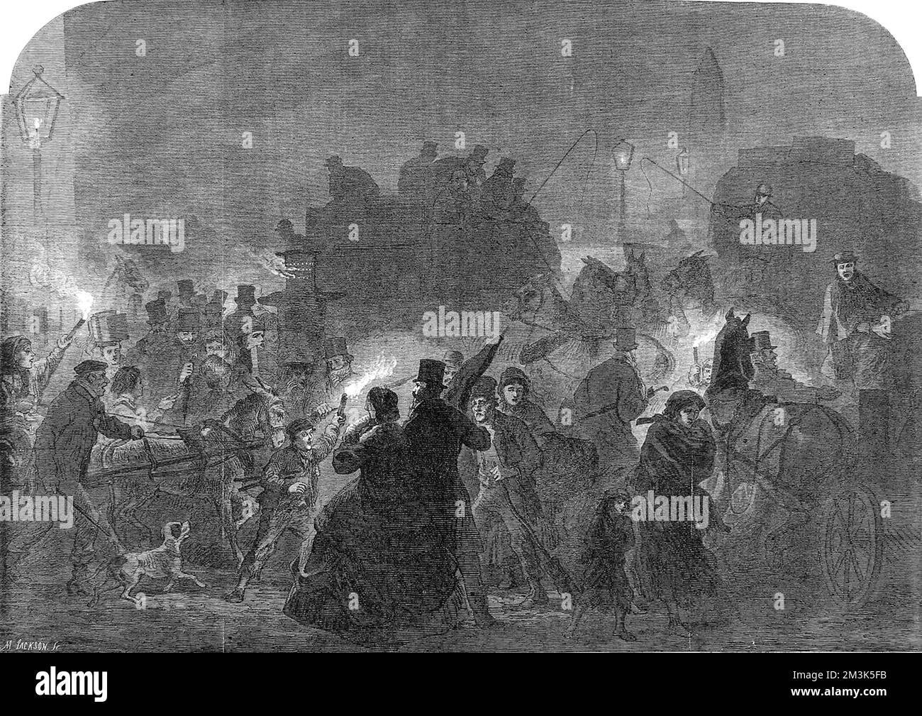 Nebbia per le strade di Londra 1867 Foto Stock