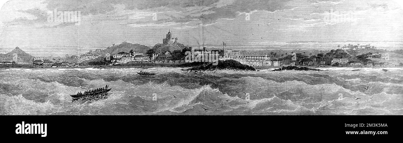 Vista panoramica del castello di Cape Coast 1874 Foto Stock