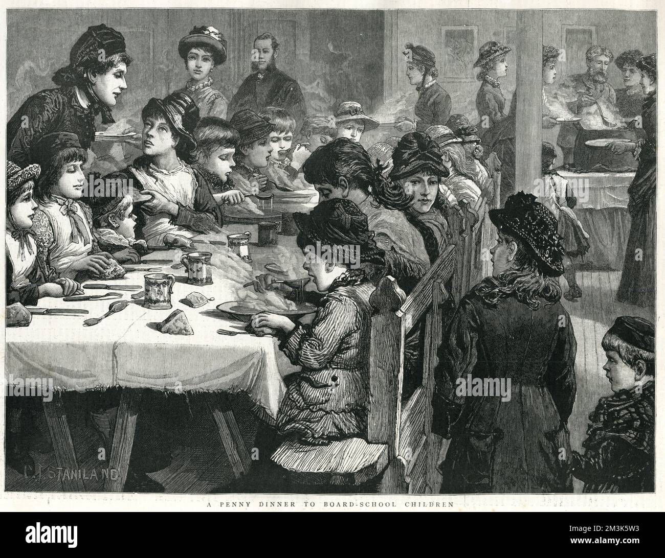 Una cena Penny per i bambini della Board School 1885 Foto Stock