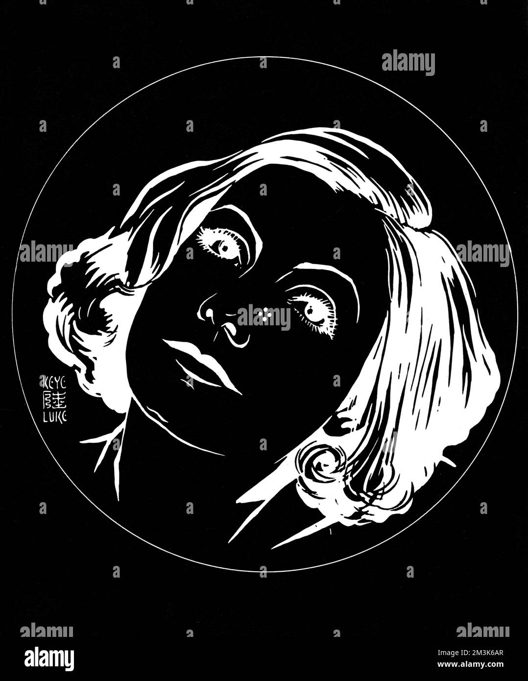 Un'illustrazione dell'artista giapponese, Keye Luke, l'idea è quella di guardare l'immagine e poi guardare una parete bianca, dove l'immagine dovrebbe apparire. Data: 1935 Foto Stock