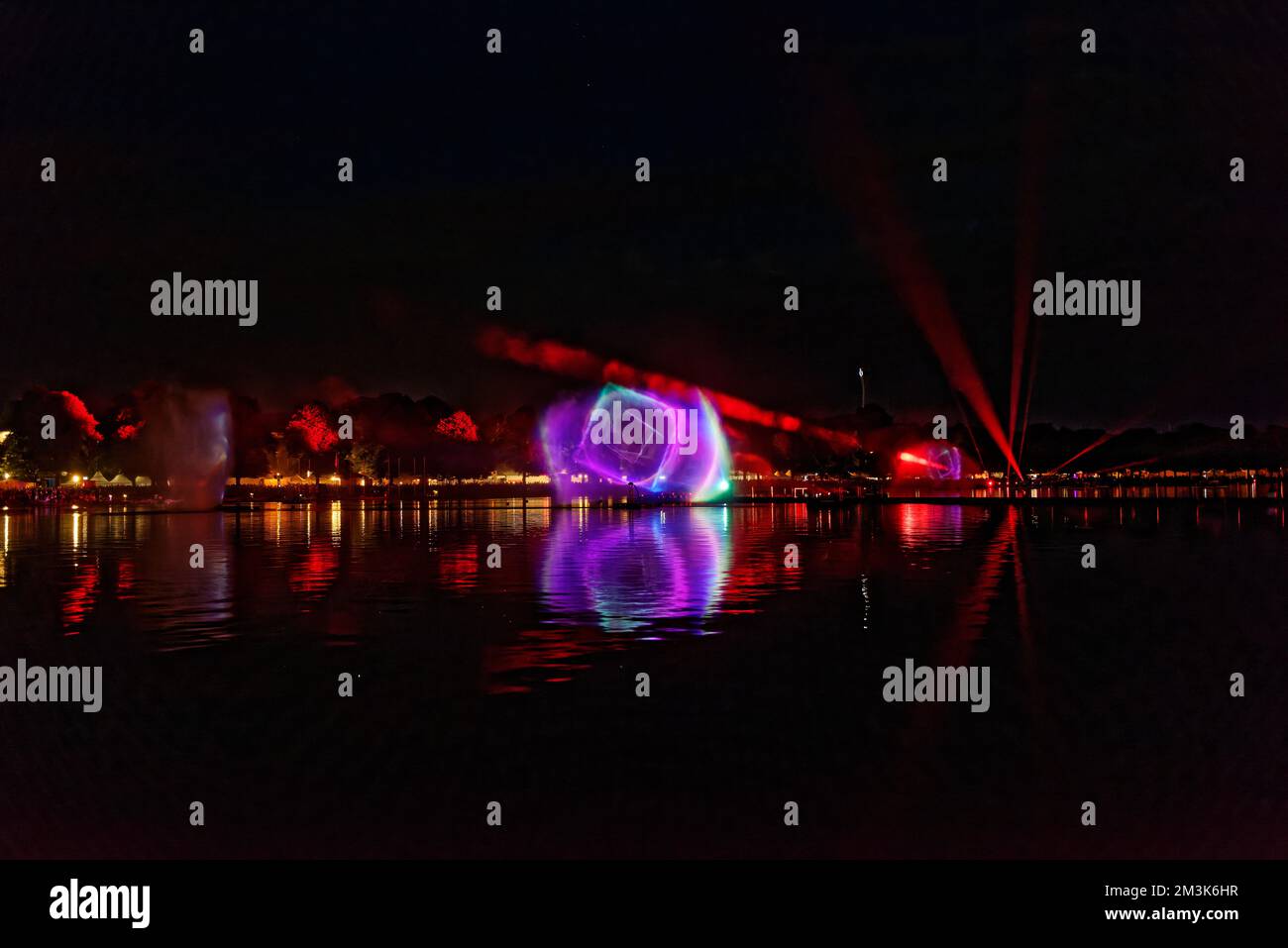 Fiera laser .Feuerwerk über Maschsee Hannover. Foto Stock