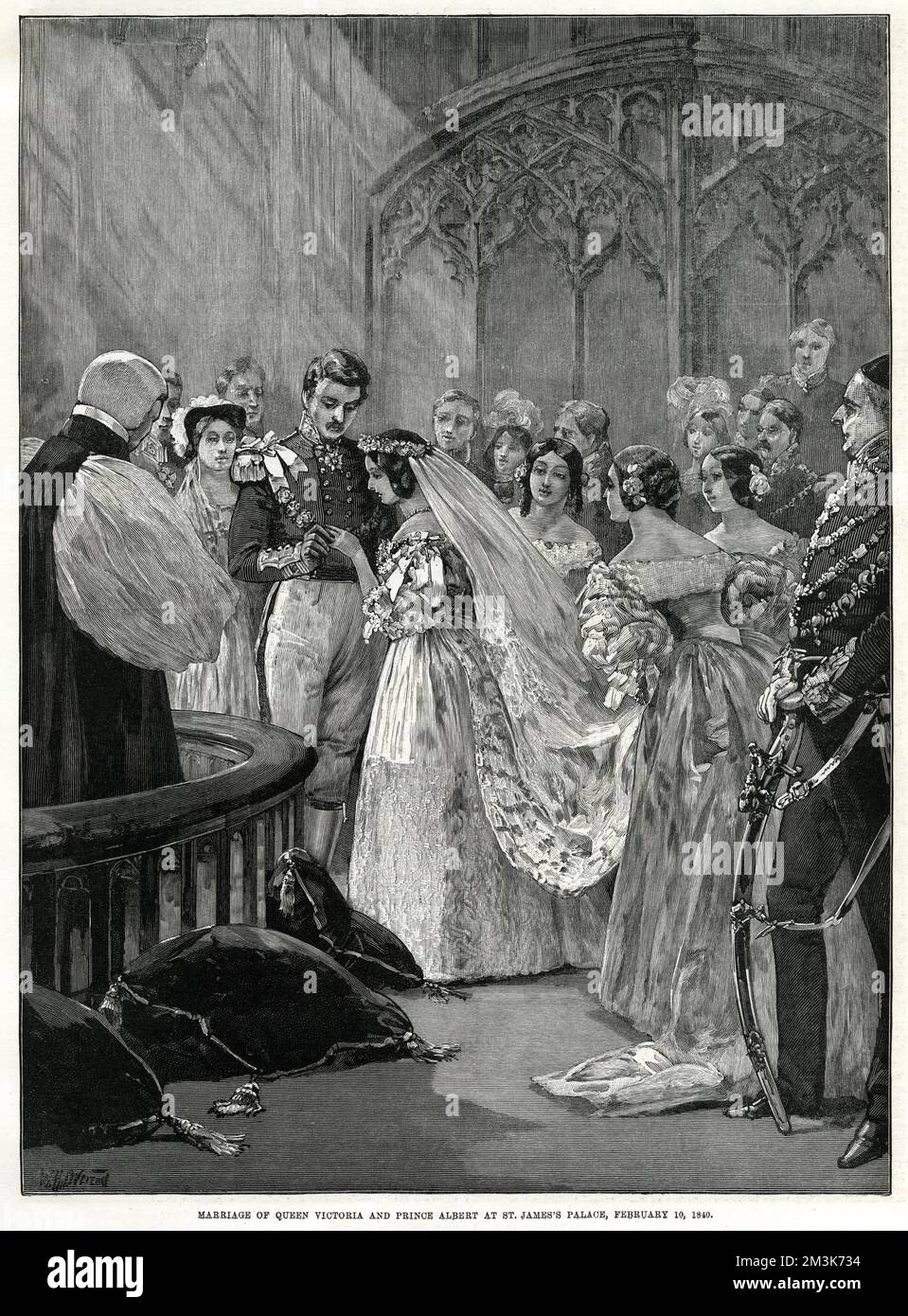 La regina Vittoria sposò il cugino Principe Alberto, figlio di Ernesto i, Duca di Sassonia-Coburg-Gotha, nella piccola Cappella reale, San Jamess, Londra. Data: 10 febbraio 1840 Foto Stock