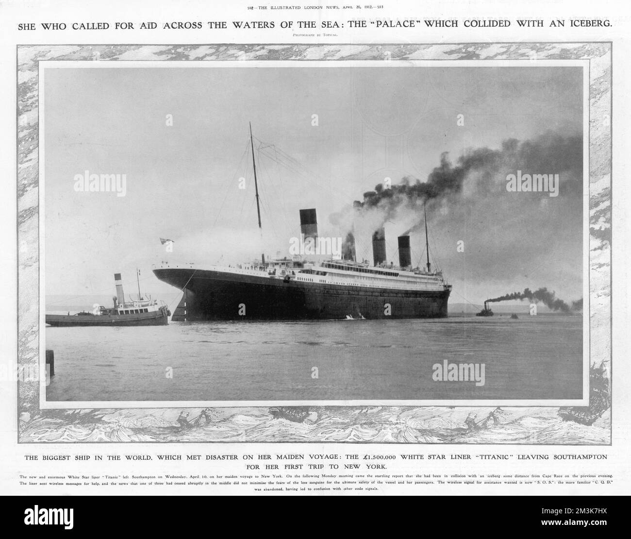 Una fotografia che mostra il Titanic che lascia Southampton nel suo fatale viaggio da fanciulla. Data: 20th aprile 1912 Foto Stock