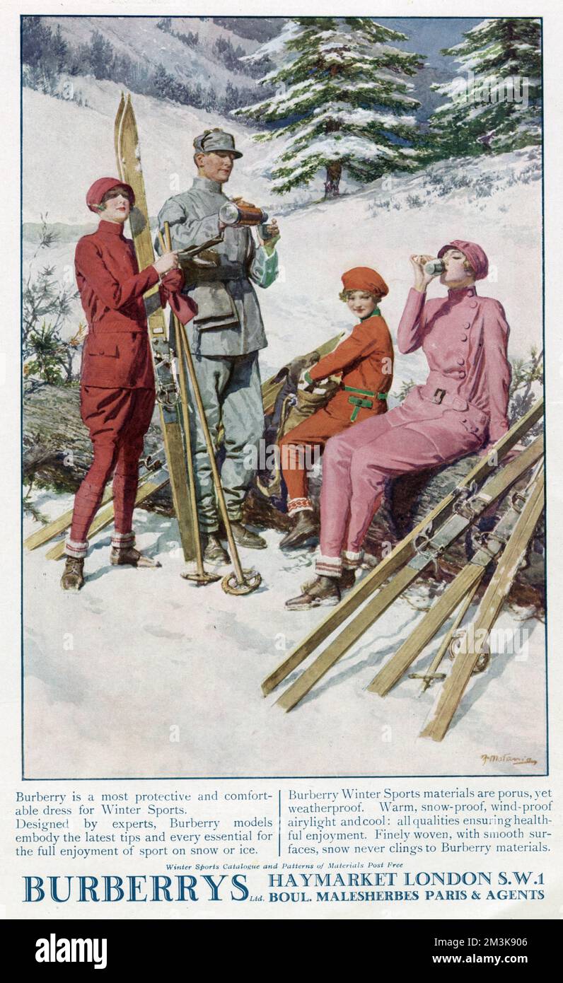 Pubblicità per l'abbigliamento sportivo invernale Burberry 1926 Foto Stock