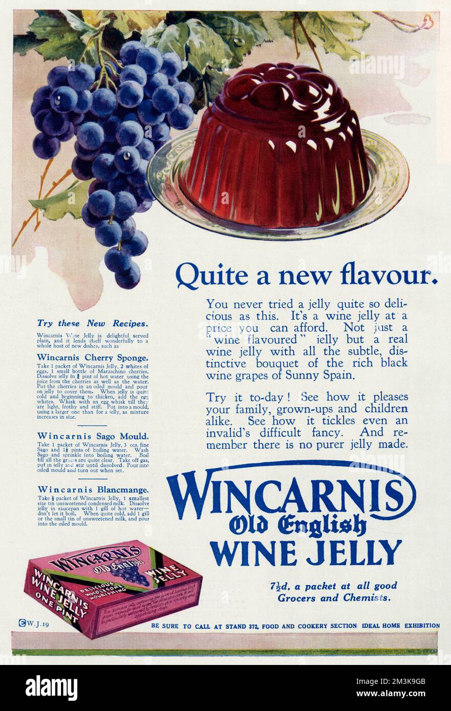 Annuncio pubblicitario per Wincarnis Old English Wine Jelly 1931 Foto Stock