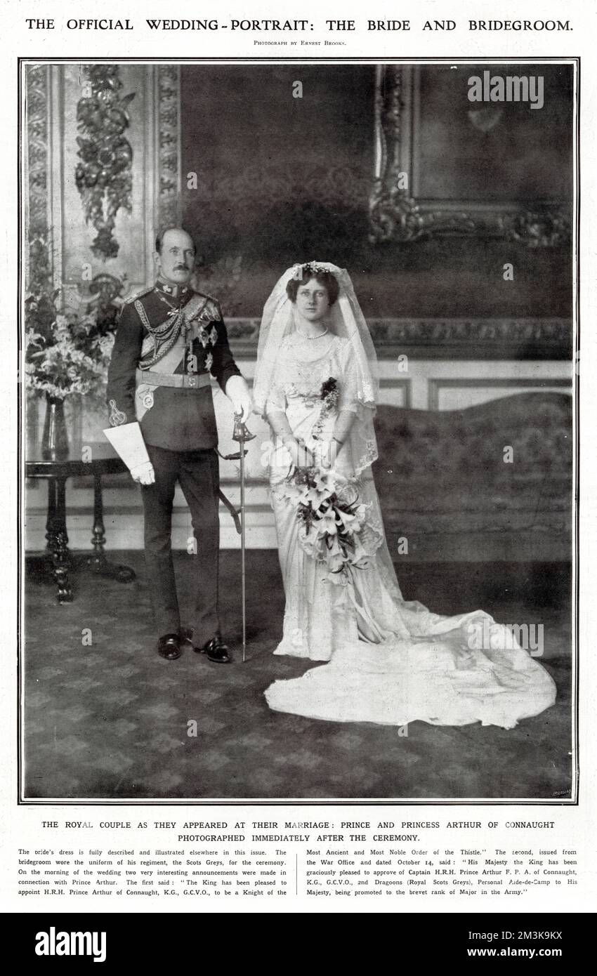 Il principe Artù di Connaught (1883 - 1938), con la sua sposa, precedentemente Alexandra, Duchessa di Fife (1891 - 1959), fotografia ufficiale di nozze. Foto Stock