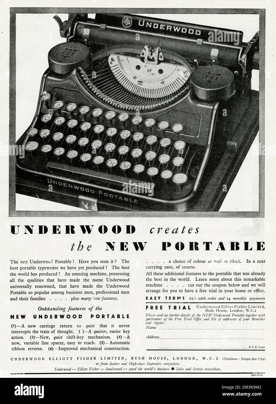 Underwood crea la nuova macchina da scrivere portatile. Con un carrello  silenzioso che non interrompe mai il treno di pensieri, un tasto azione e  tasto Maiusc più silenziosi, inversione automatica del nastro