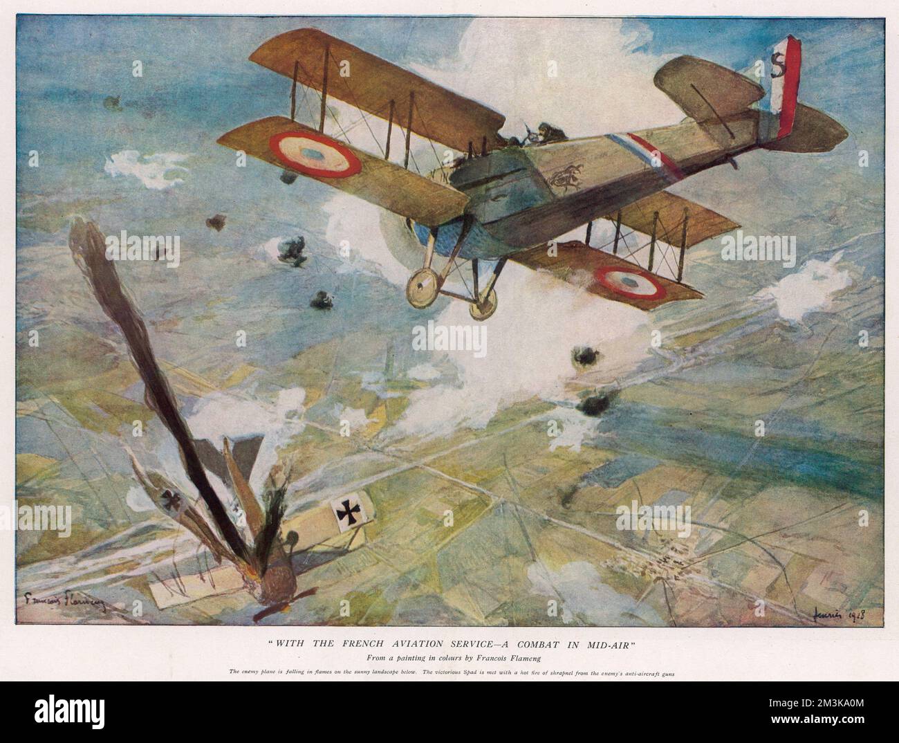 Con il servizio aereo francese - Un combattimento aereo medio, mostrando un dogfight tra aerei francesi e tedeschi Data: 1918 Foto Stock