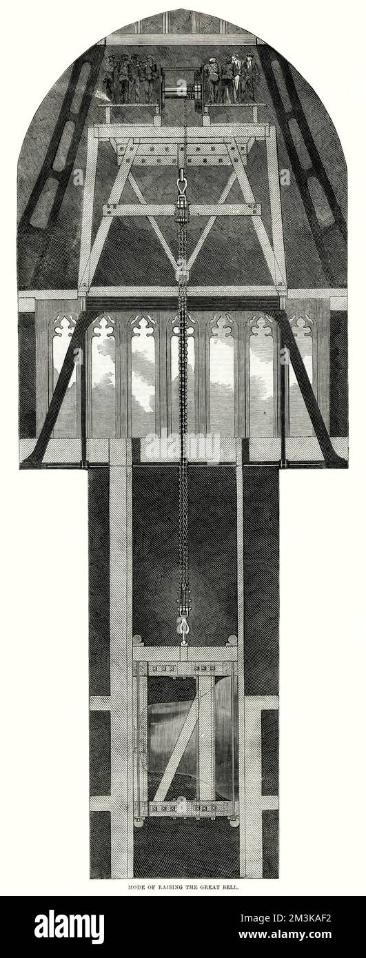 Alzare la Grande Campana per la Torre dell'Orologio di Westminster 1858 Foto Stock