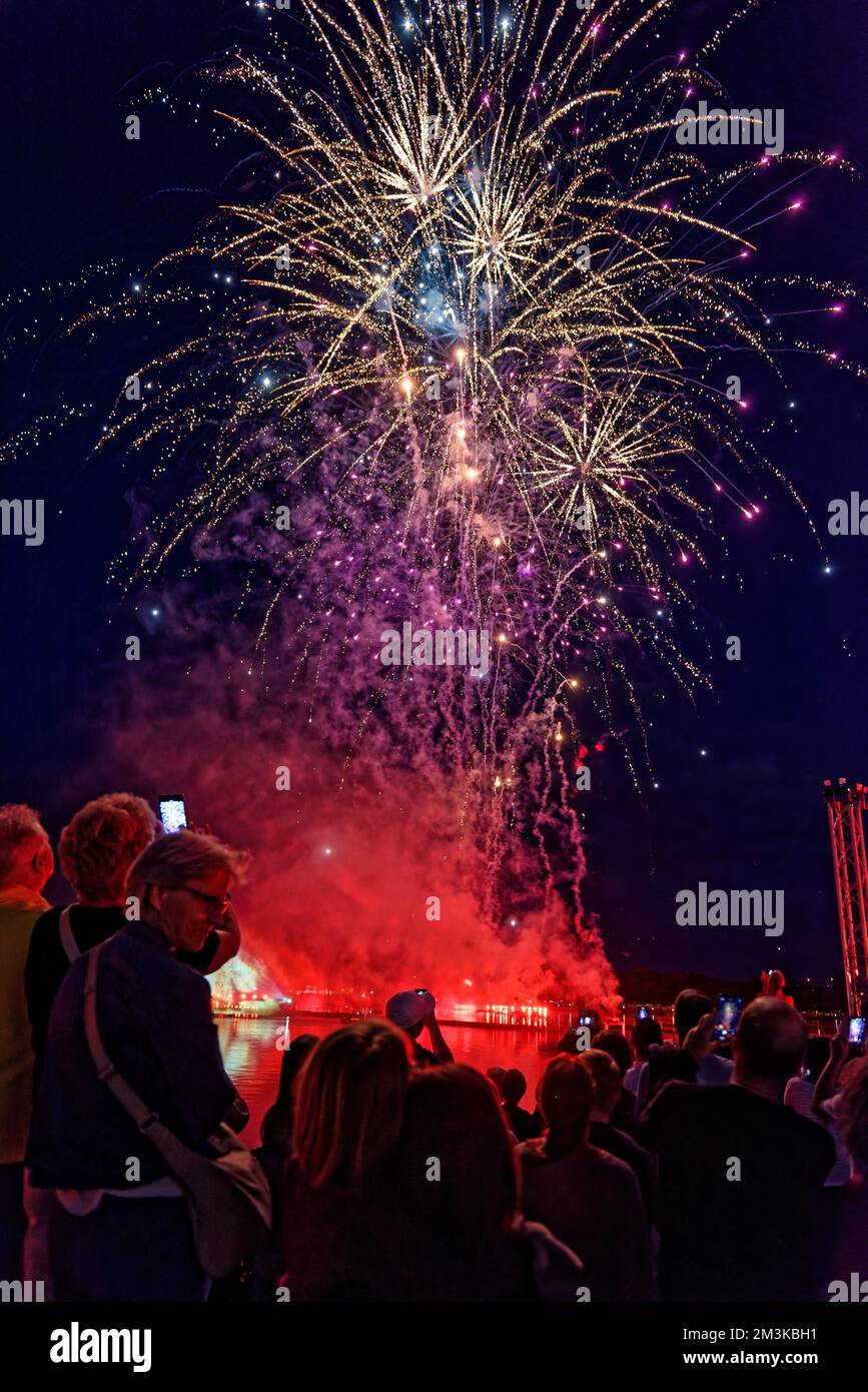 Fiera laser .Feuerwerk über Maschsee Hannover. Foto Stock