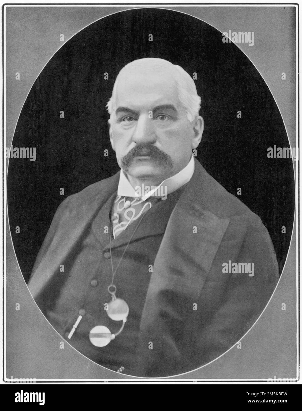 John Pierpoint Morgan (1837 - 1913), banchiere e finanziere americano, apparso nel Tatler dopo l'acquisto di otto delle più importanti linee di navigazione transatlantiche, tra cui la Stella Bianca, il Dominion, il Lloyd nord tedesco e la linea americana. Data: 1902 Foto Stock