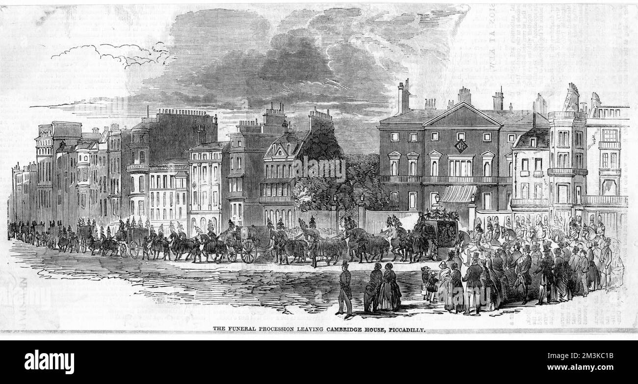 Sir Robert Peel lascia la sua casa a Cambridge House, Piccadilly, Londra, per l'ultima volta. Diventerà la residenza cittadina di Lord Palmerston. Data: 1850 Foto Stock