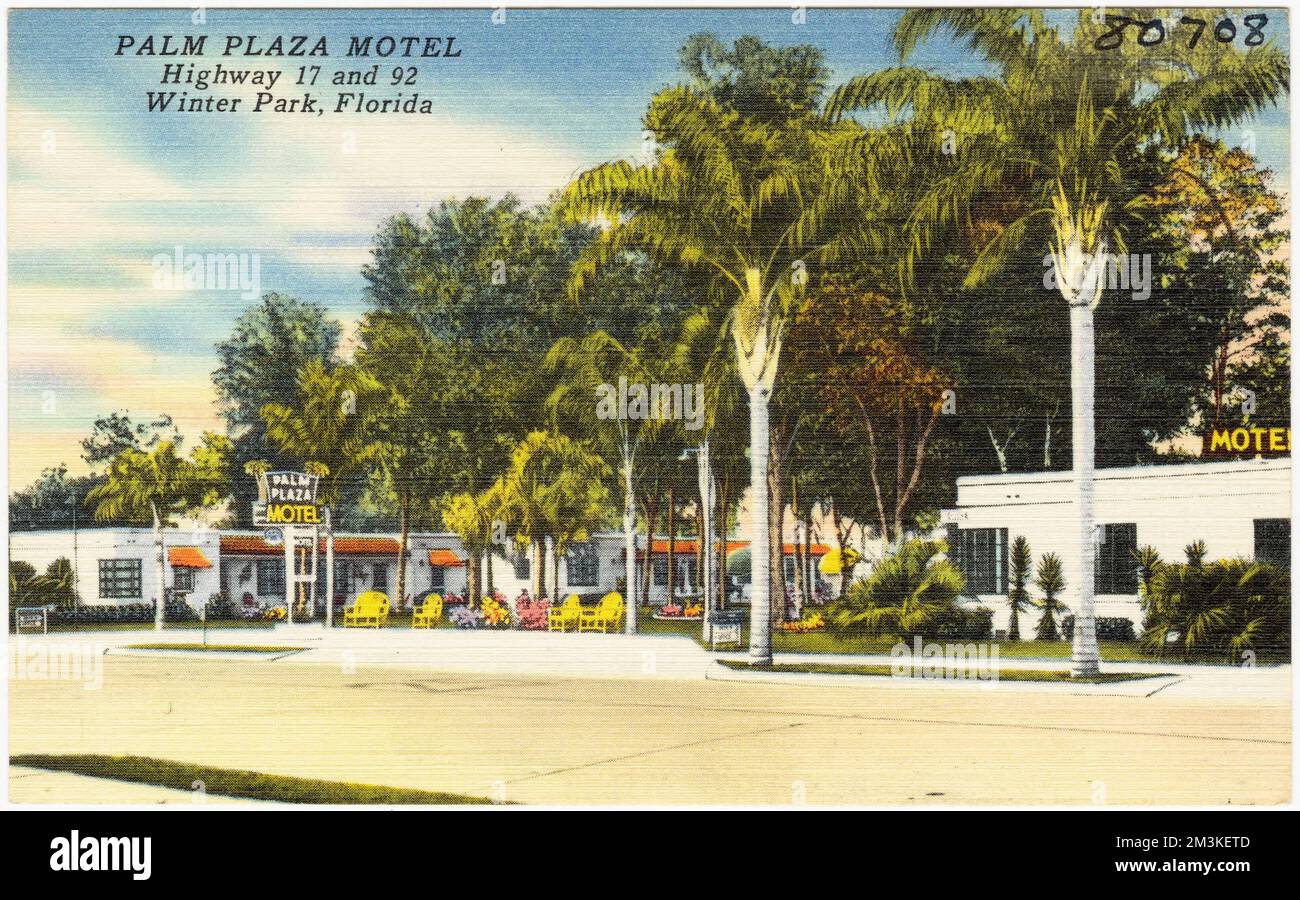 Palm Plaza Motel, Highway 7 e 92, Winter Park, Florida , Motel, Tichnor Brothers Collection, Cartoline degli Stati Uniti Foto Stock