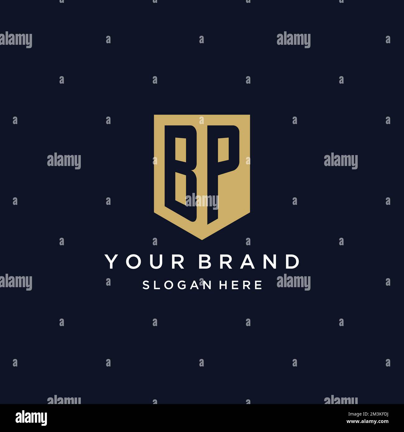 BP monogramma iniziali logo design con icona scudo modello Illustrazione Vettoriale