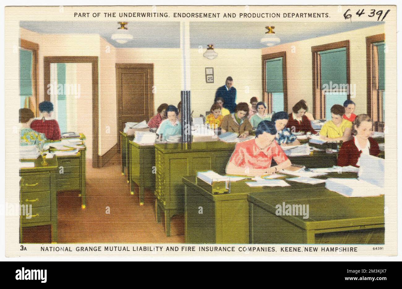 Parte dei reparti di sottoscrizione, approvazione e produzione, National Grange Mutual Liability e Fire Insurance Companies. Keene, New Hampshire, strutture commerciali, Tichnor Brothers Collection, cartoline degli Stati Uniti Foto Stock