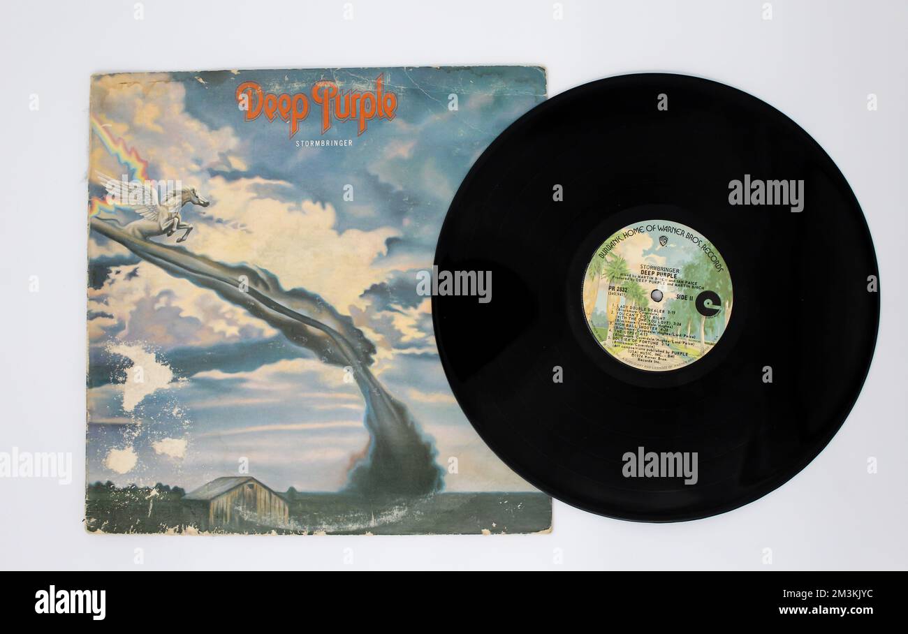 Stormbringer è il nono album in studio della band inglese Deep Purple su vinile, copertina dell'album LP. Foto Stock