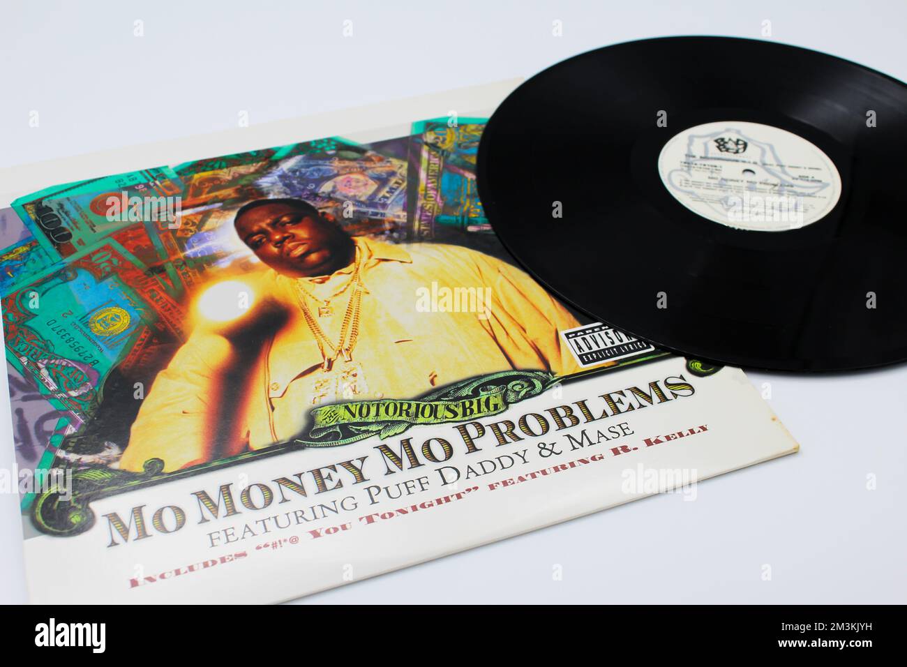 MO Money Mo Problems è una canzone del rapper americano il famoso B.I.G aka Biggie Smalls dall'album Life After Death su disco LP del disco del disco del vinile. Foto Stock