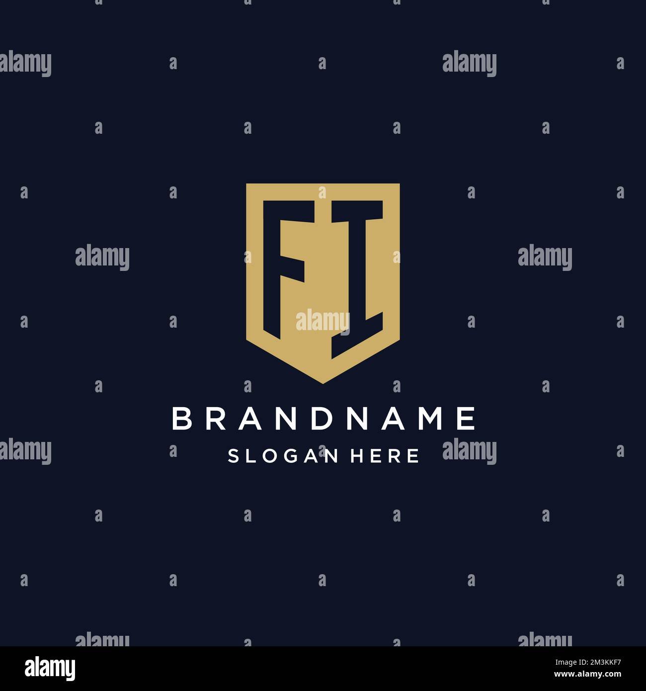 FI monogramma iniziali logo design con icona scudo modello Illustrazione Vettoriale