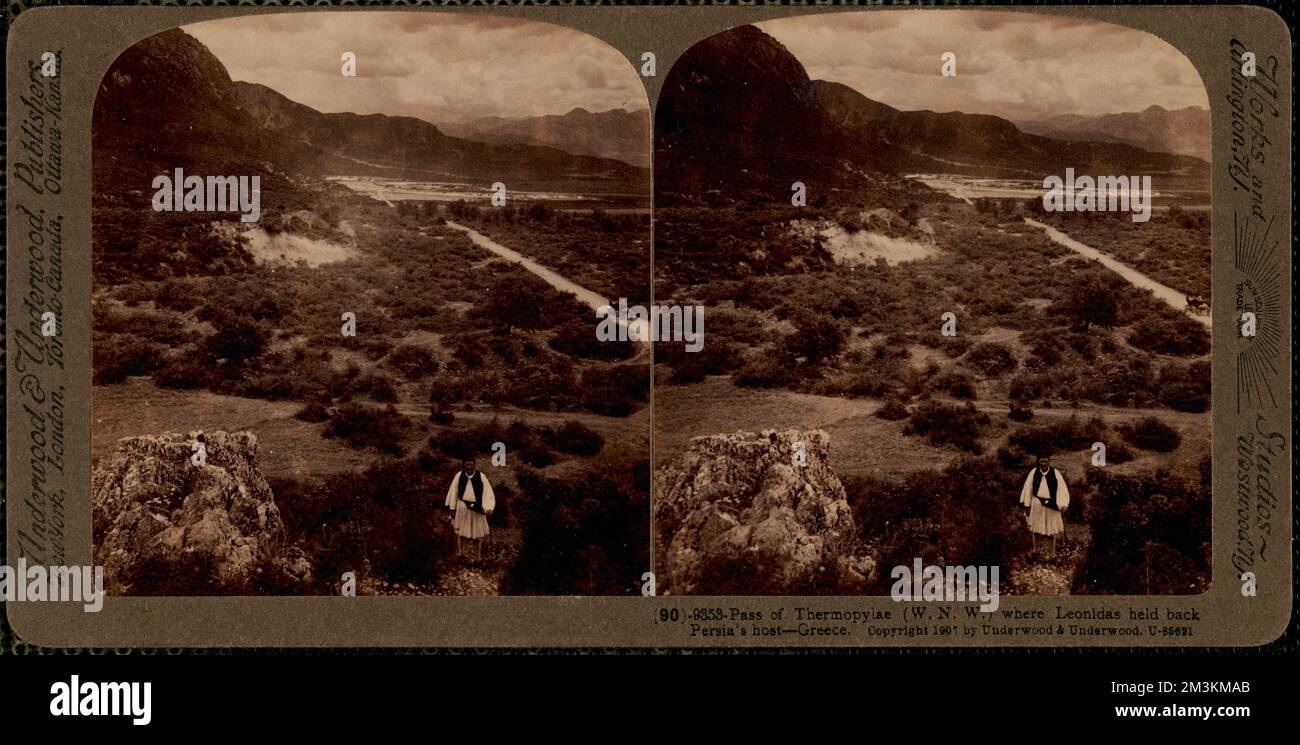 Passo delle Thermopylae (W.N.W.) dove Leonidas trattenne l'ospite di Persia - Grecia , campi di battaglia, passa le forme di terra. Collezione Nicholas Catsimpoolas Foto Stock
