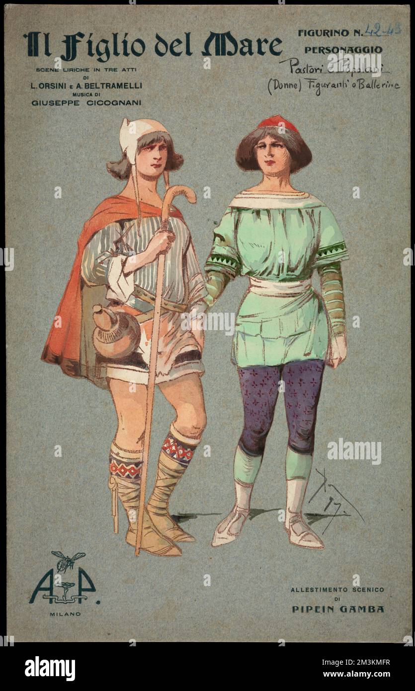 Pastori e popolani (donne) figuranti o ballerine , opere & operette, costumi, Collezione Allen A. Brown Foto Stock