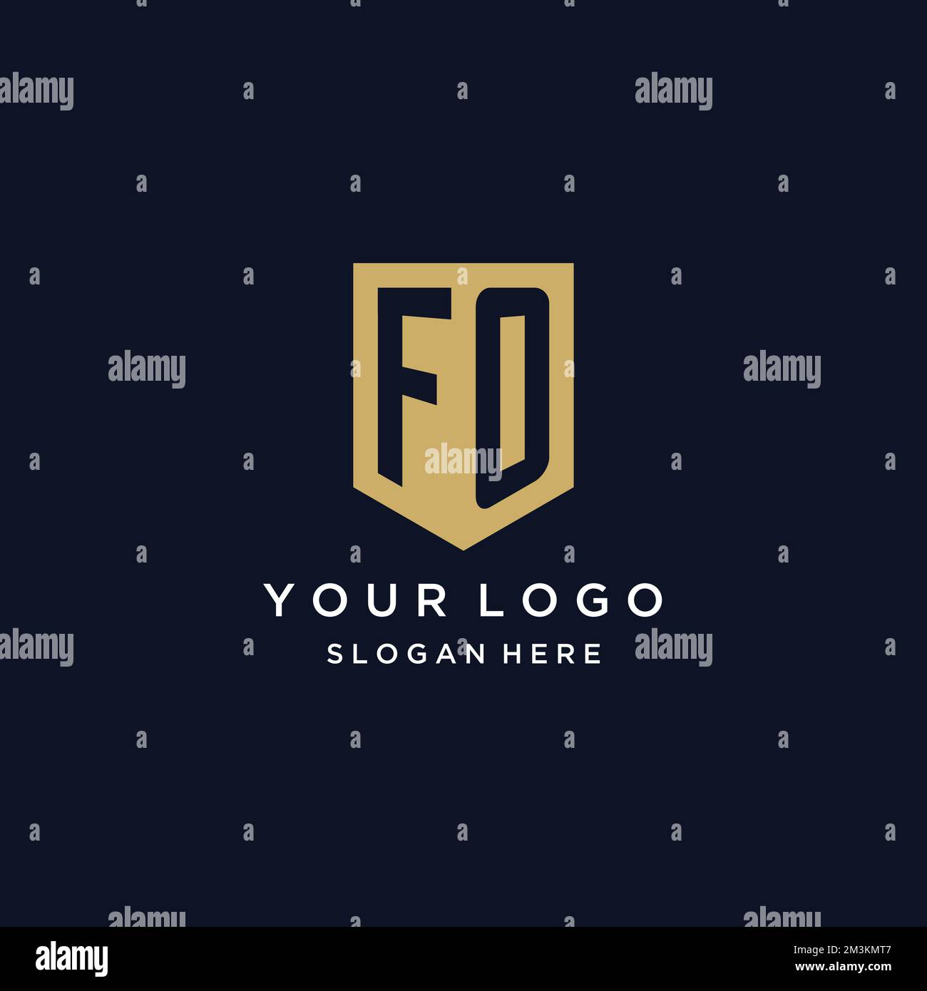 FO monogramma iniziali logo design con icona scudo modello Illustrazione Vettoriale