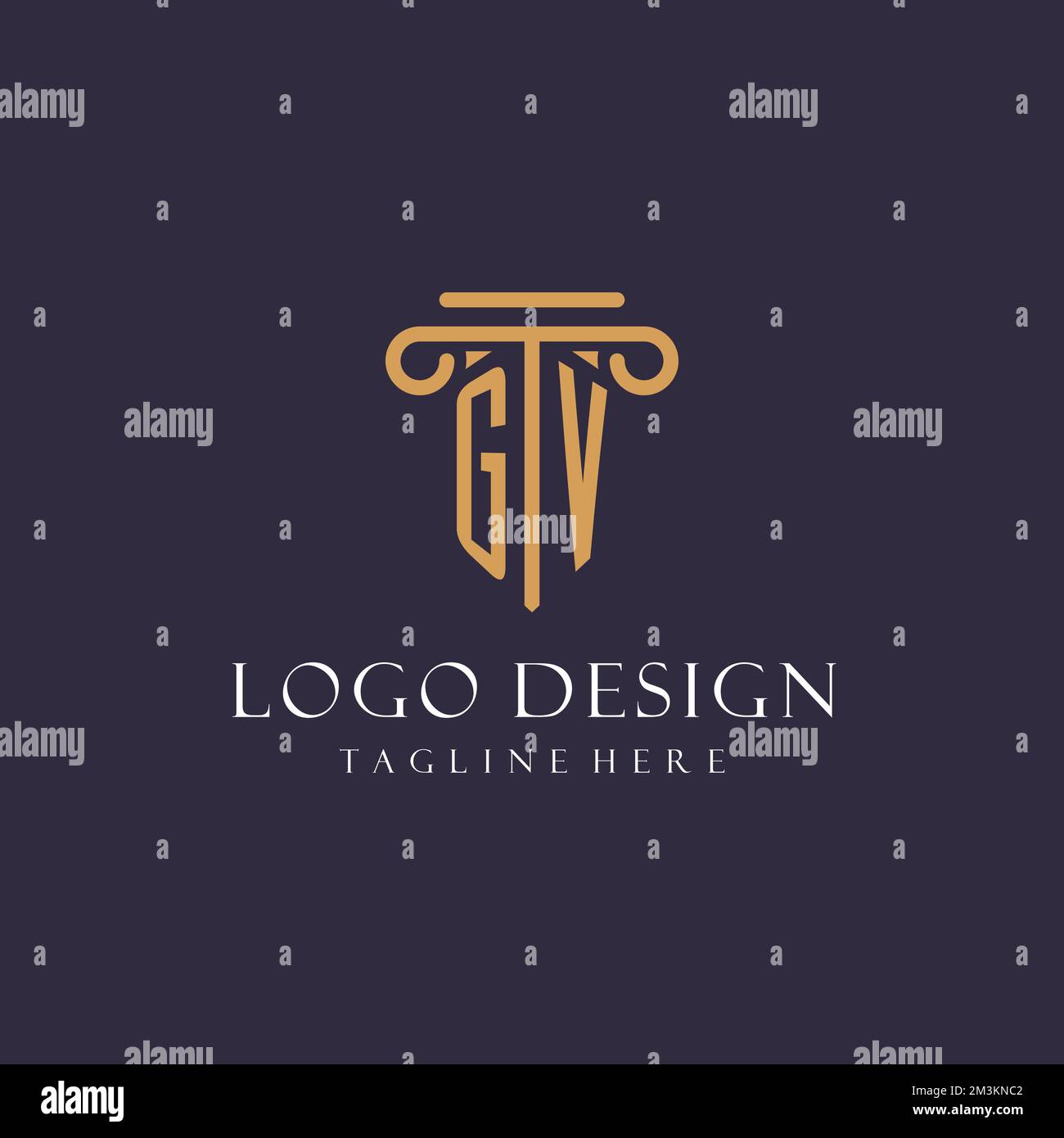 GV monogramma sigla design per studio legale, avvocato, ufficio legale con idee stile colonna Illustrazione Vettoriale
