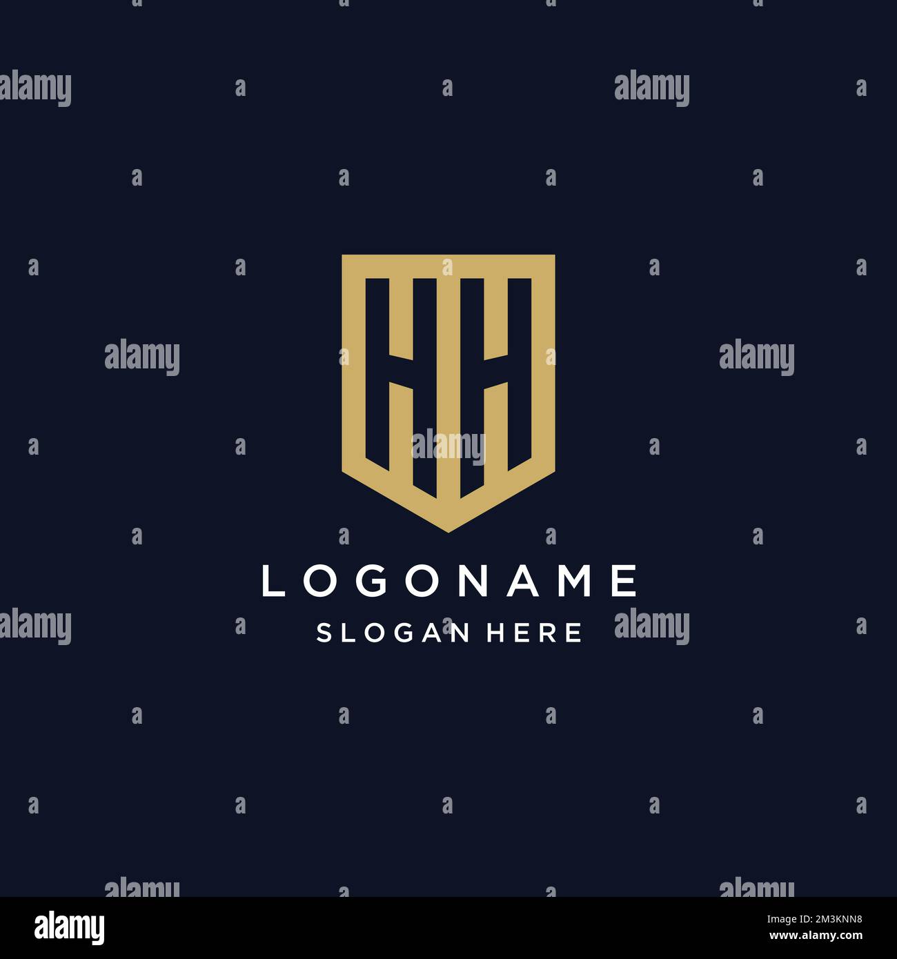 Il monogramma HH è un logo con modello di icona a forma di scudo Illustrazione Vettoriale