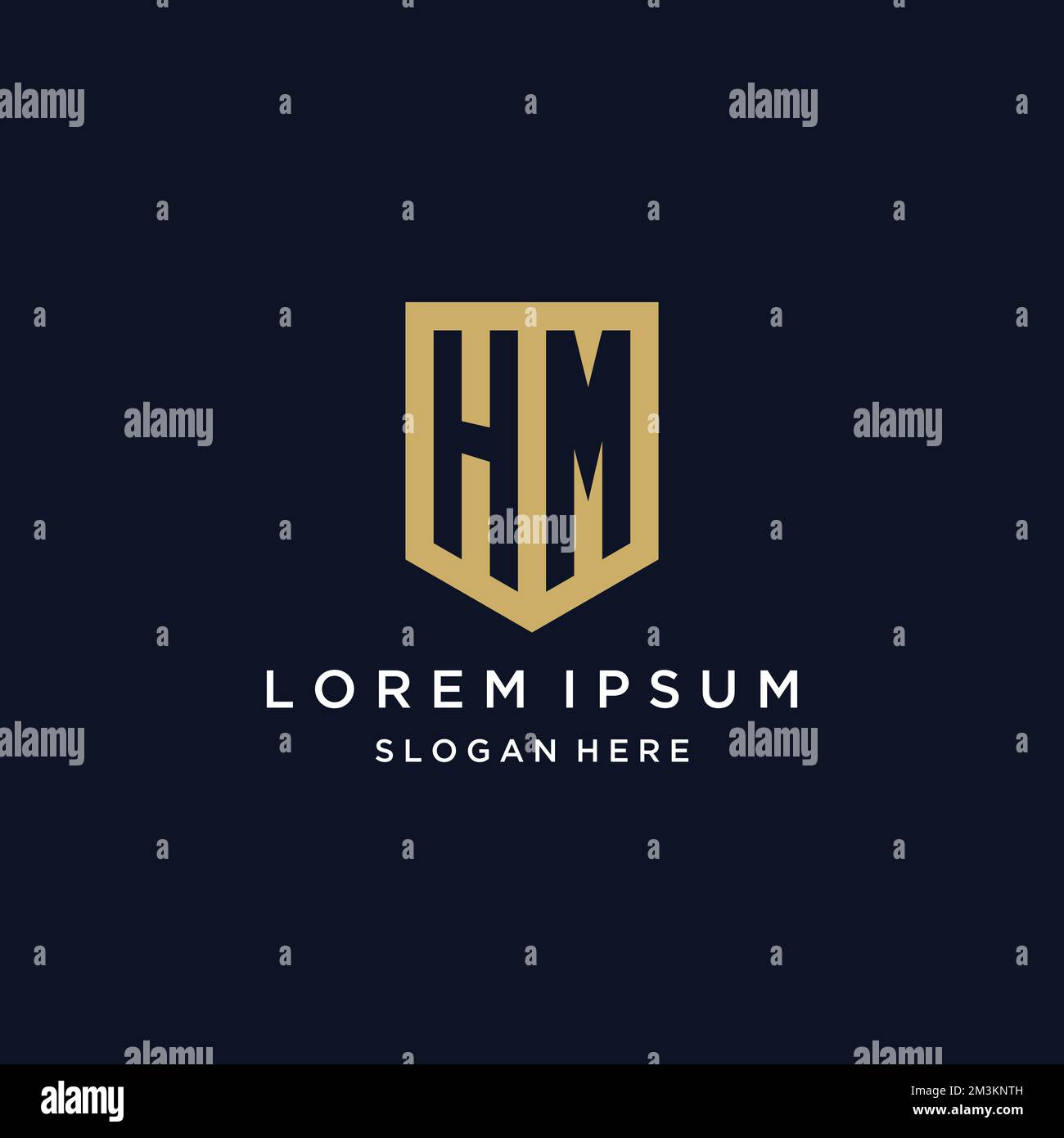 HM monogramma iniziali logo design con icona scudo modello Illustrazione Vettoriale