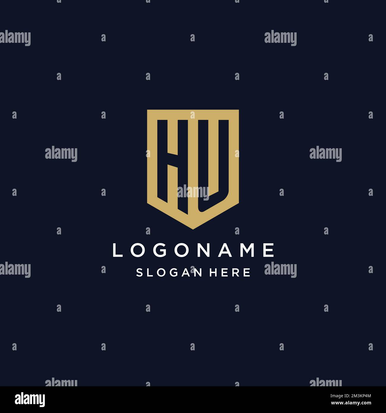HU monogramma iniziali logo design con icona scudo modello Illustrazione Vettoriale