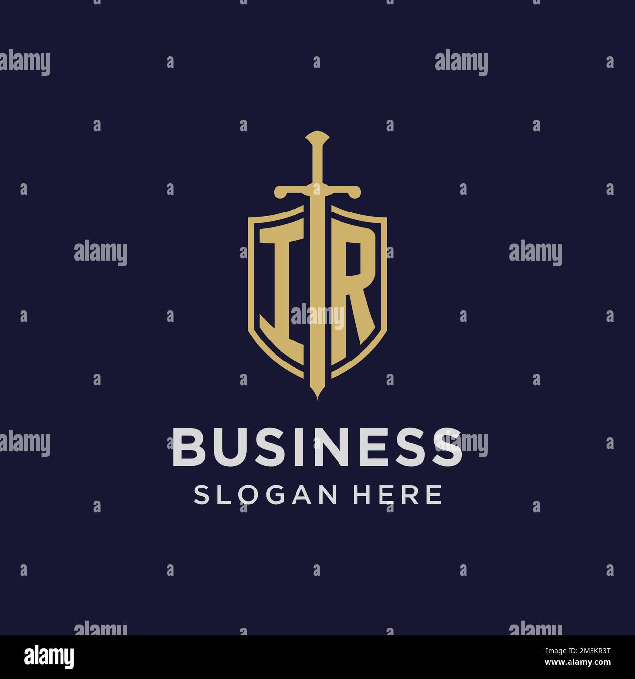Monogramma iniziale con logo IR con idee di design con scudo e spada Illustrazione Vettoriale