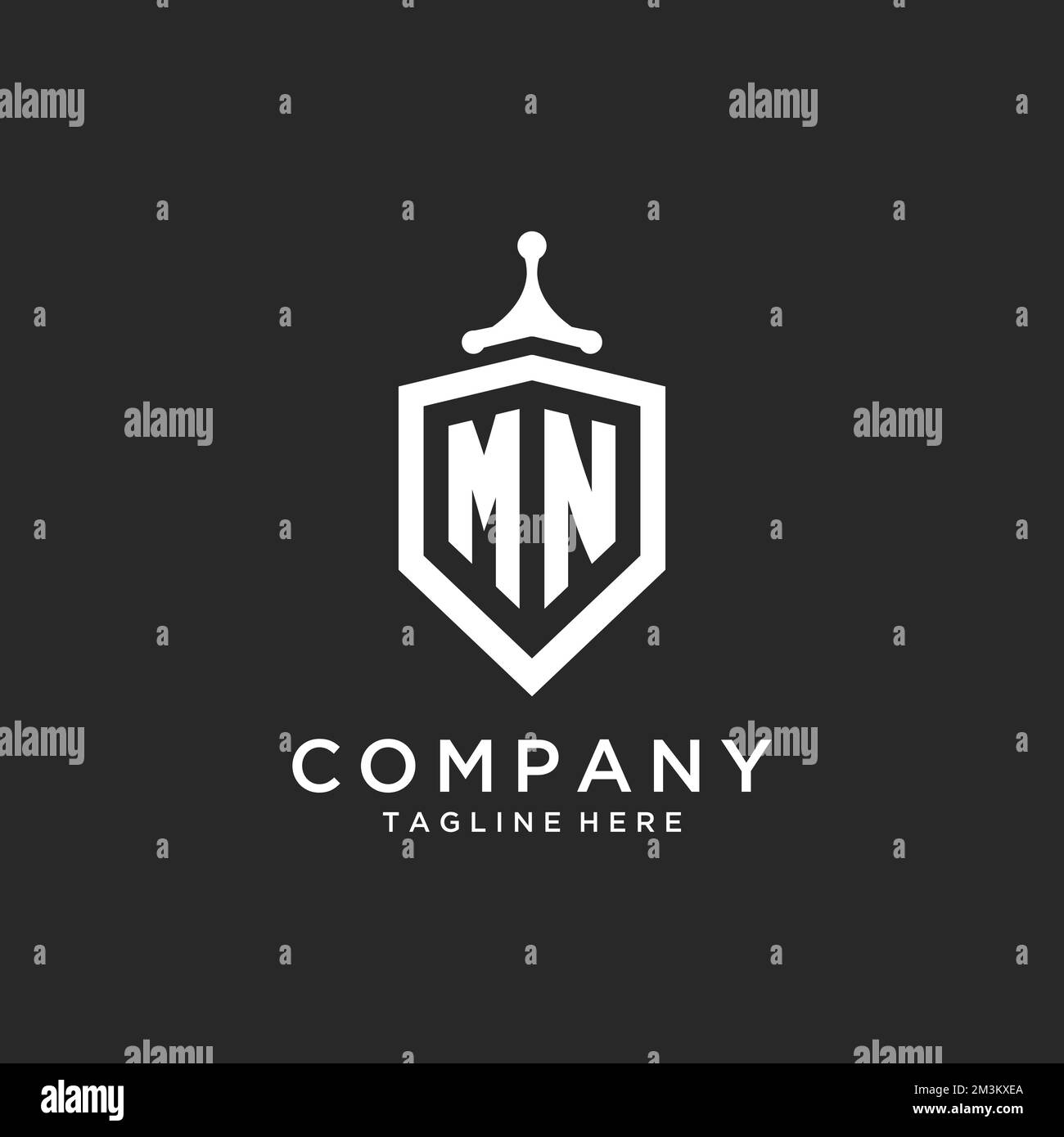 LOGO MN monogramma iniziale con protezione scudo forma idee di design Illustrazione Vettoriale