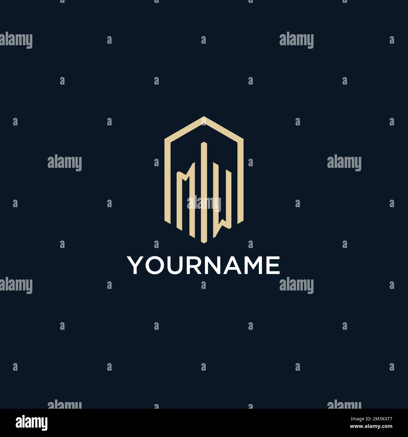 MW logo monogramma iniziale con forma esagonale stile, logo immobiliare design idee vettore di ispirazione Illustrazione Vettoriale