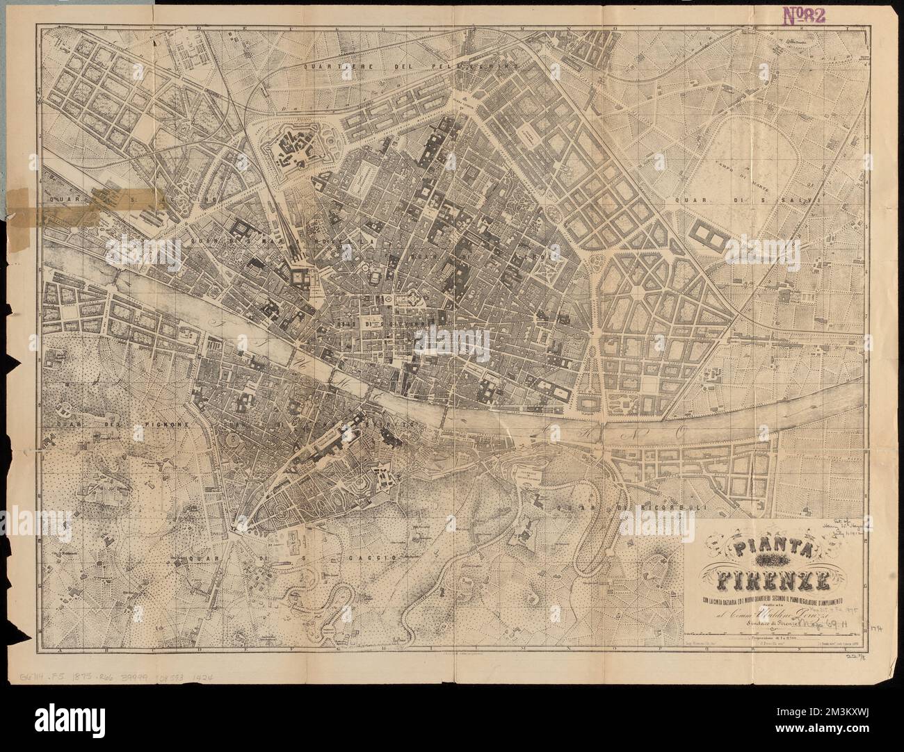 Pianta di Firenze : con la cinta daziaria ed i nuovi quartieri secondo il piano regolatore d'amplificatore dedicato al Comm. Ubaldino Peruzzi , Firenze Italia, Mappe Norman B. Leventhal Map Center Collection Foto Stock